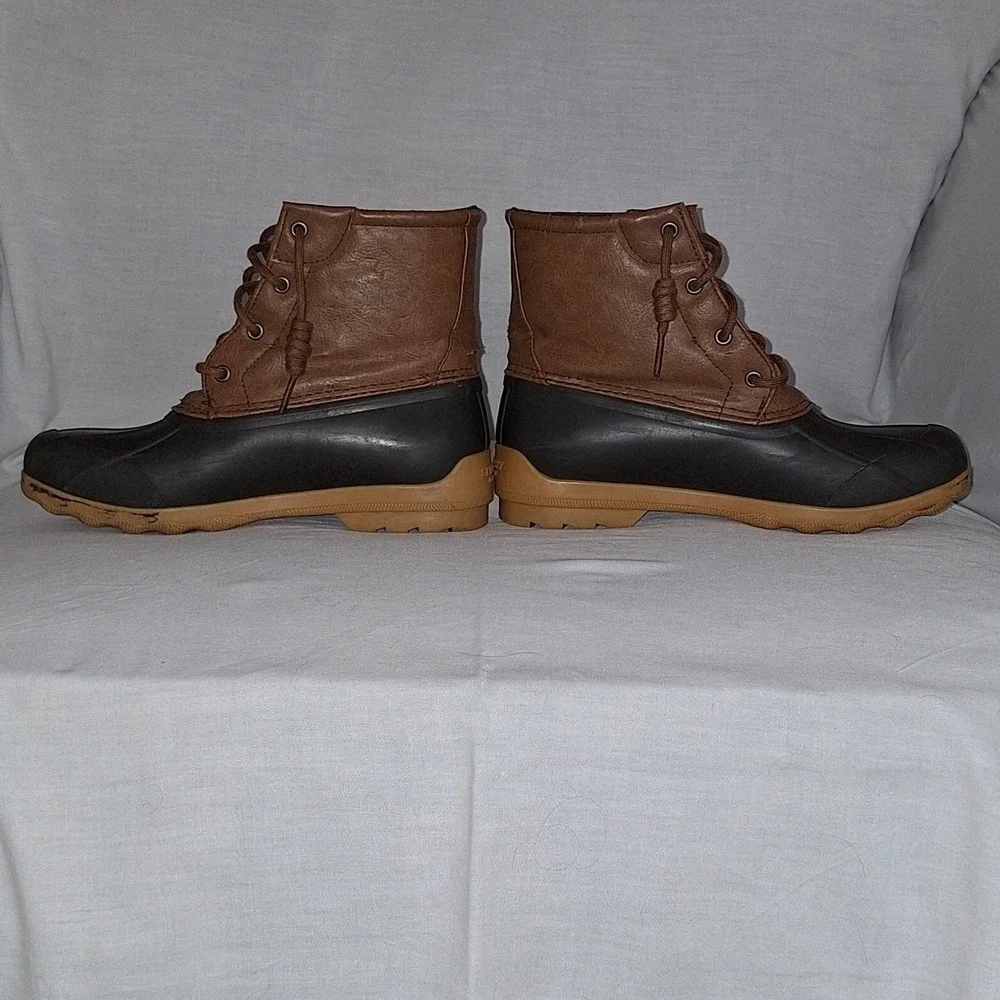 SPERRY Port Duck Boots - Lace Up Leather &‎ Rubber Waterproof - Size 4 M Youth